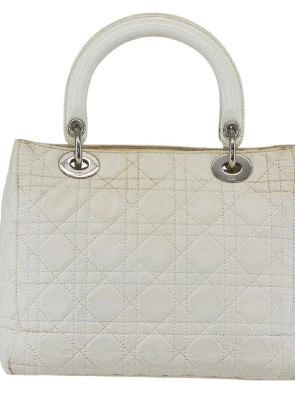 Christian Dior Lady Dior Canage Hand Bag Nylon White Silver Auth 158966 - Picture 3 of 16